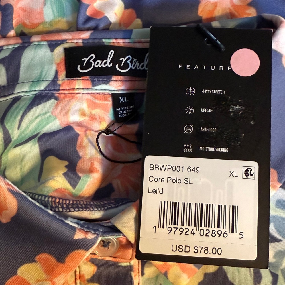 Bad Birdie Sleeveless Polo Women XL Blue Floral Lei'd Golf Shirt BBWP001-649 - Picture 3 of 7